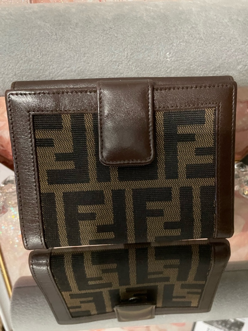Fendi Zucca Brown Leather Logo Bifold Wallet
